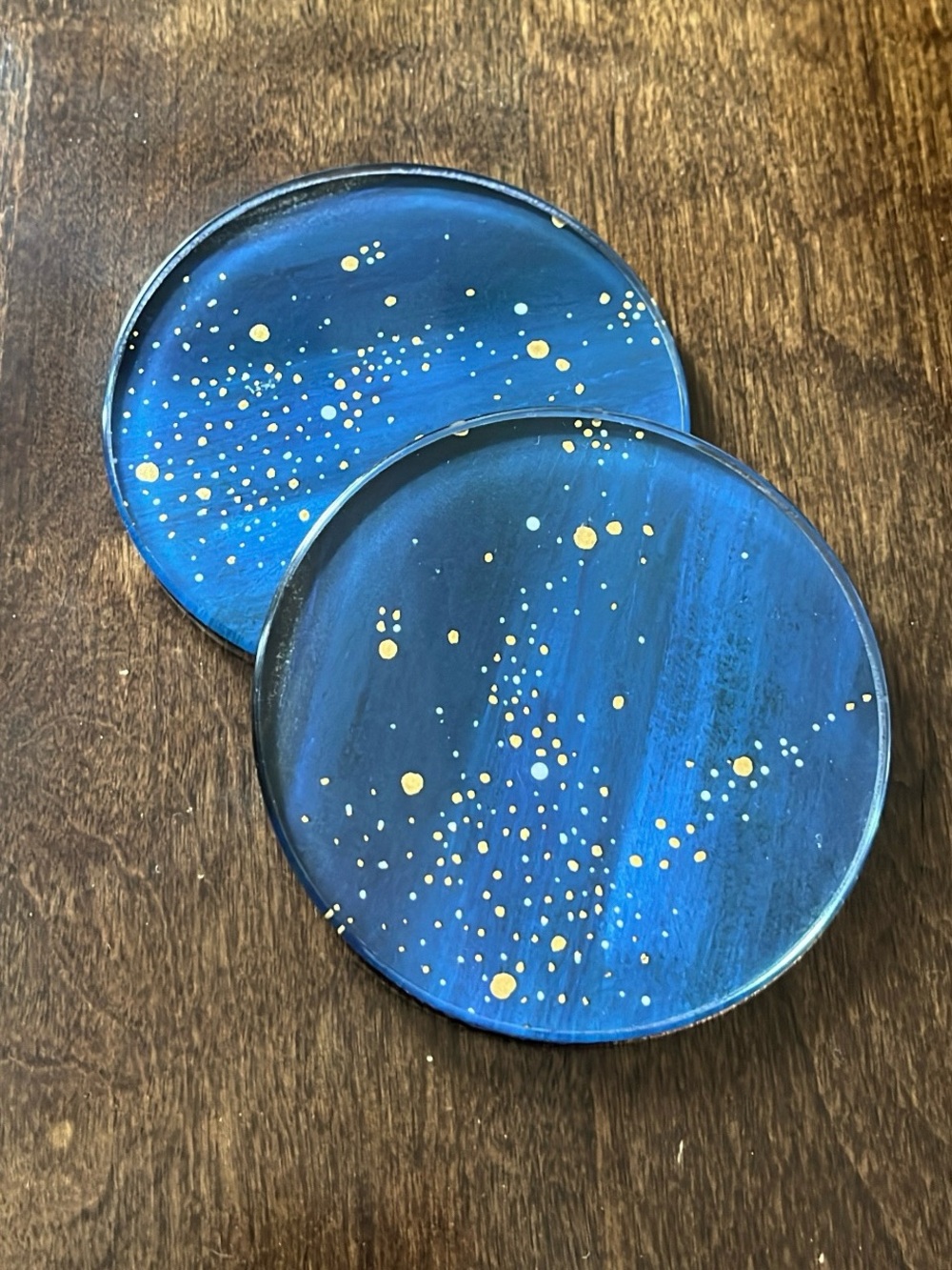 West Elm Blue trand Gold Round Coaster